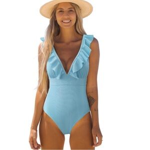 - NWOT Women’s One Piece Ruffle V-Neck Swimsuit - Size: Large